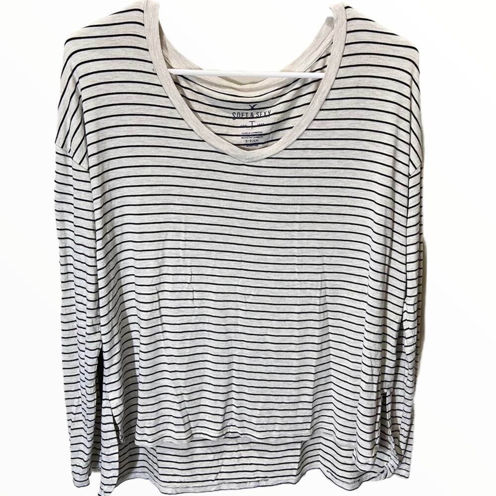 American Eagle Soft & Sexy Long Sleeve Top Shirt White Black Striped Small